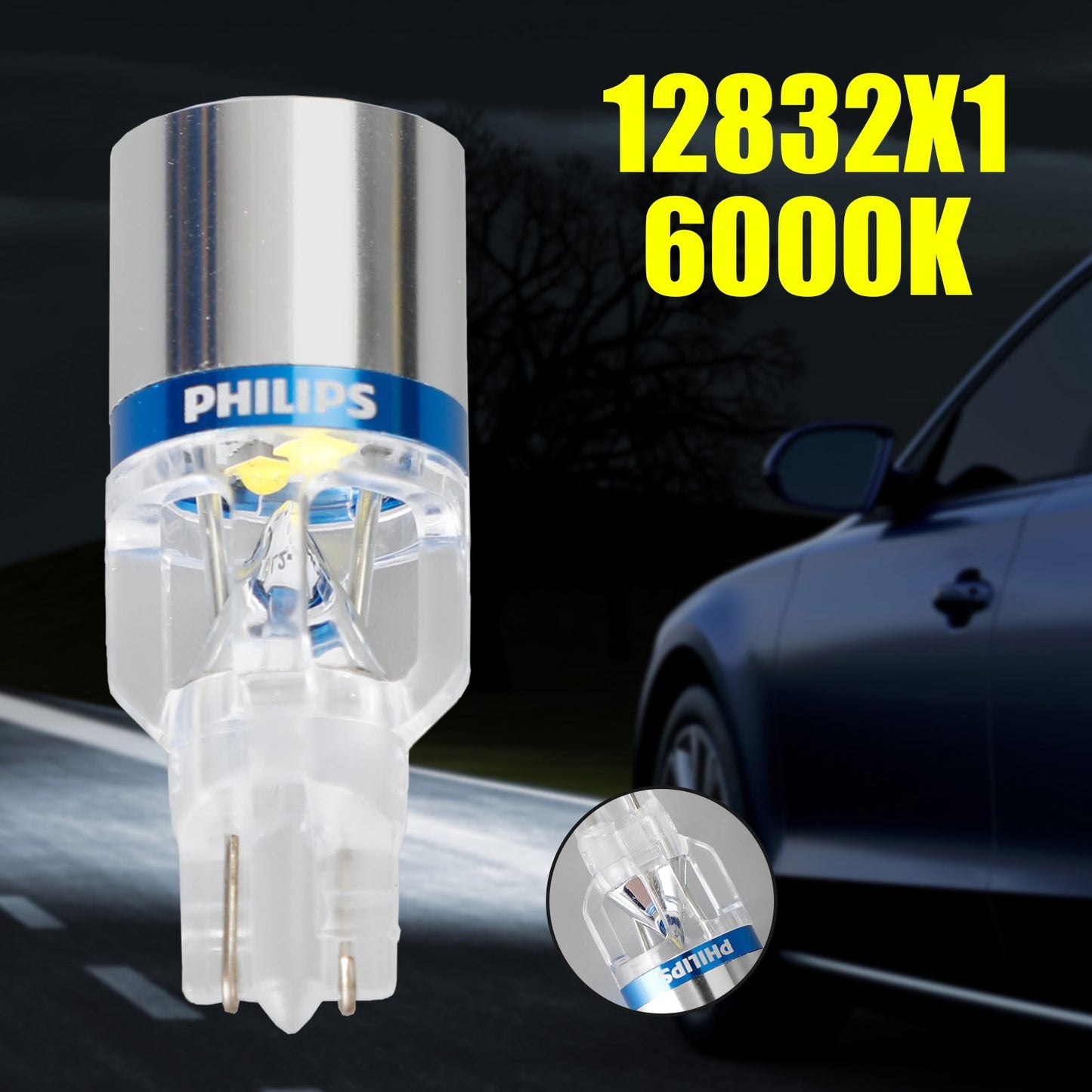 For Philips 12832X1 Car X-treme Ultinon LED T16 12V3W 200LM 6000K W2.1*9.5D