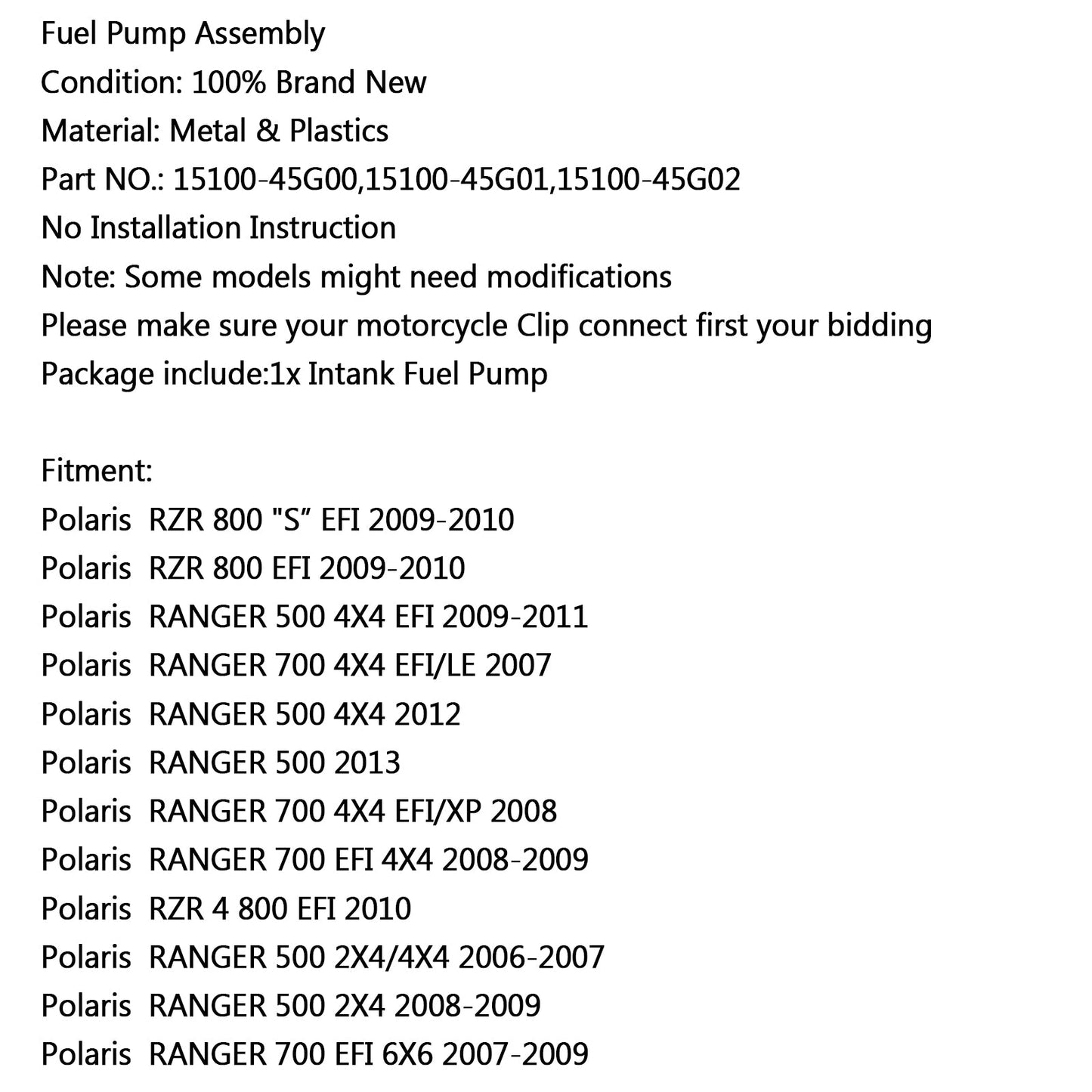 New Fuel Pump For HPolaris  RZR 800 S EFI 09-10 700 4X4 EFI/LE 500 2X4 2006 Champoo