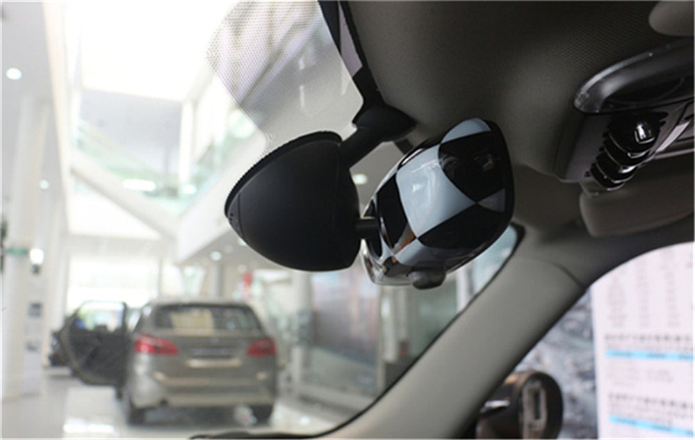 BMW MINI Cooper R55 R56 Black Checkered Pattern Rear View Mirror Cover