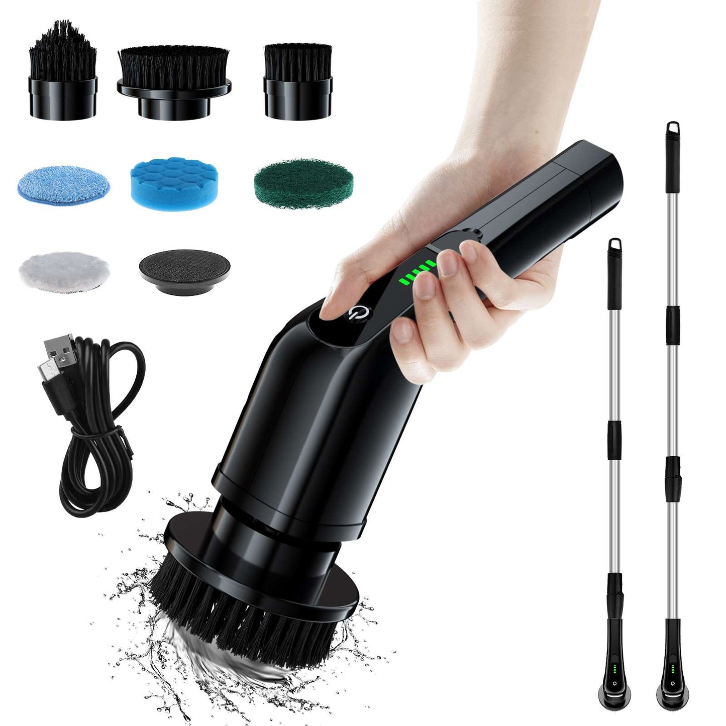 Electric Spin Scrubber Cleaning Brush W/4 Brush Heads for Cleaning Kitchen Window Sink Dish Grout Wall Bathtub Celling