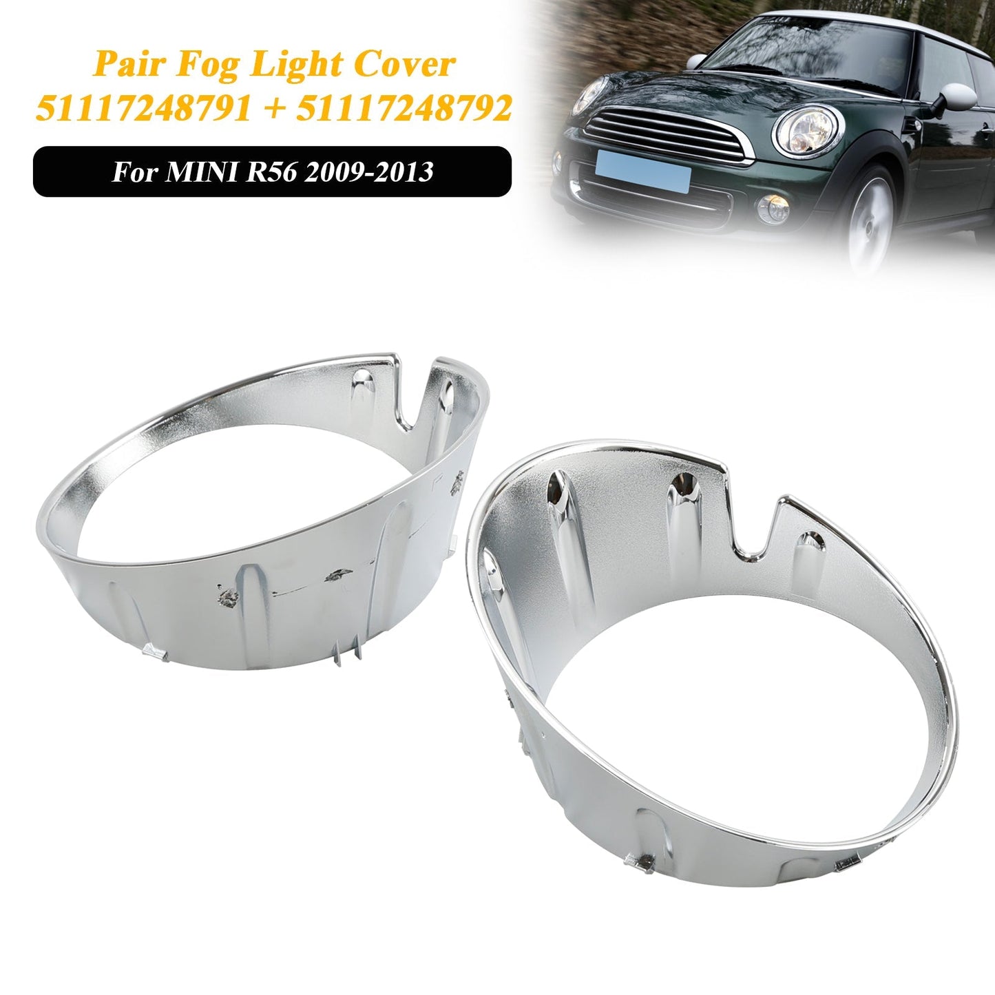 03/2009-11/2013 MINI R56 LCI Front Bumper Fog Light Lamp Cover Bezel 51117248791 51117248792