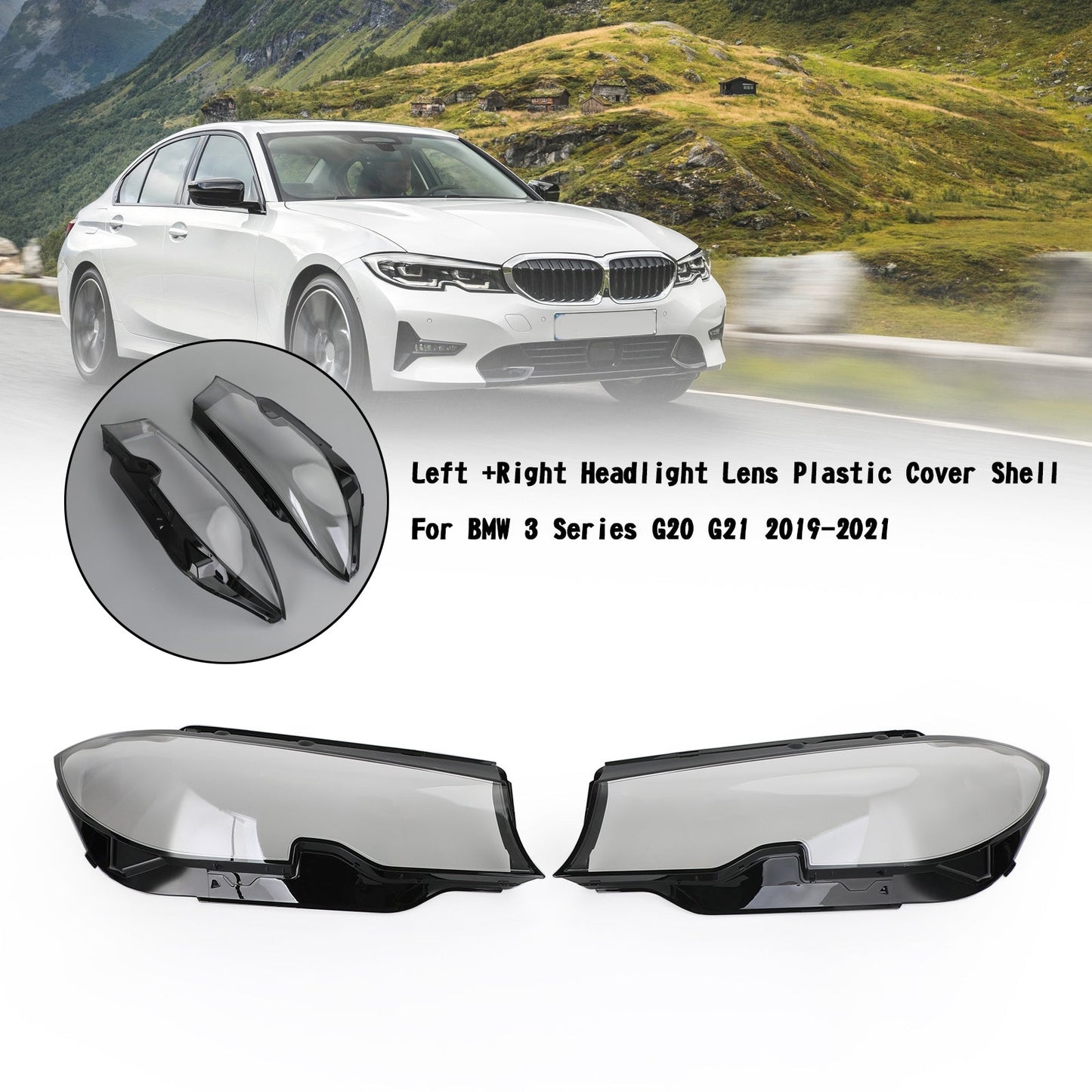 2019-2021 BMW 3 Series G20 G21 Left +Right Headlight Lens Plastic Cover Shell