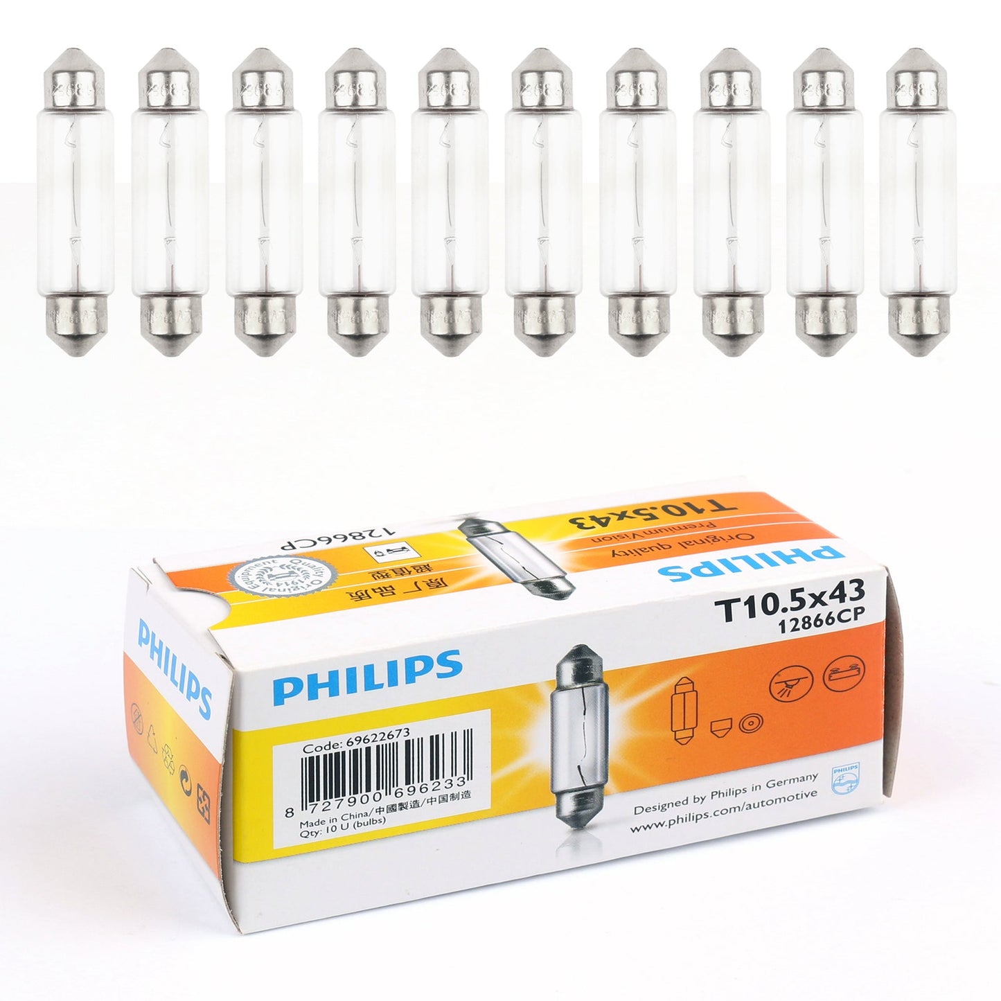 10pcs For Philips 12866 12V10W C10W Fest T10.5x43 SV8.5 Premium Signaling Lamp