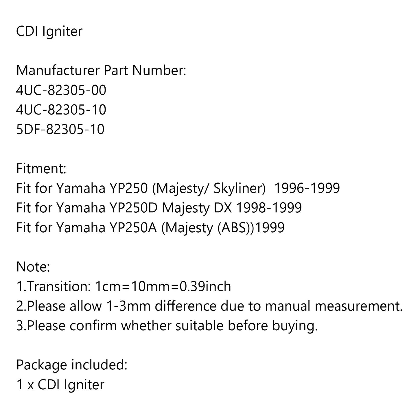 CDI Igniter fit for Yamaha YP250 Majesty/Skyliner 96-99 YP250D 98-99 YP250A 1999