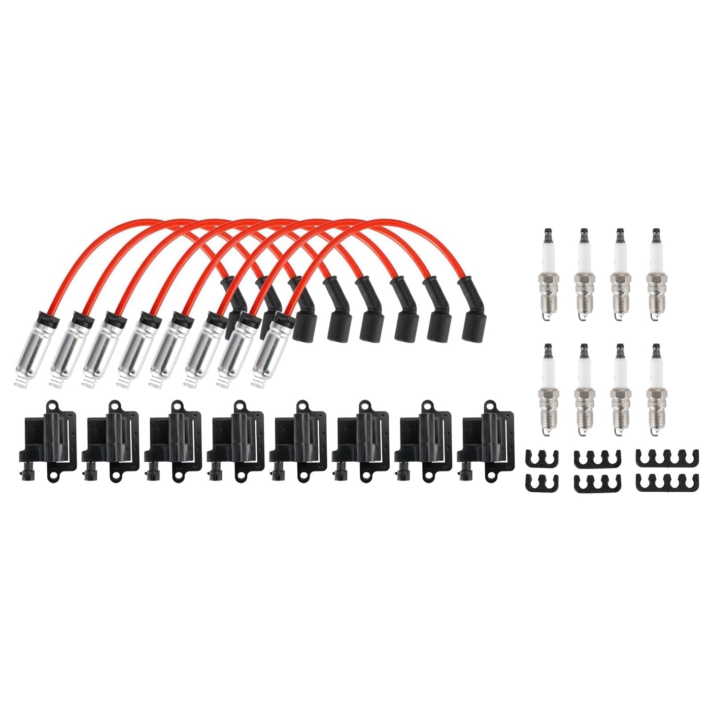 2001-2007 Mercruiser All Models 8 Pack Square Ignition Coil & Spark Plug Wire 12556893 12558693 12570553