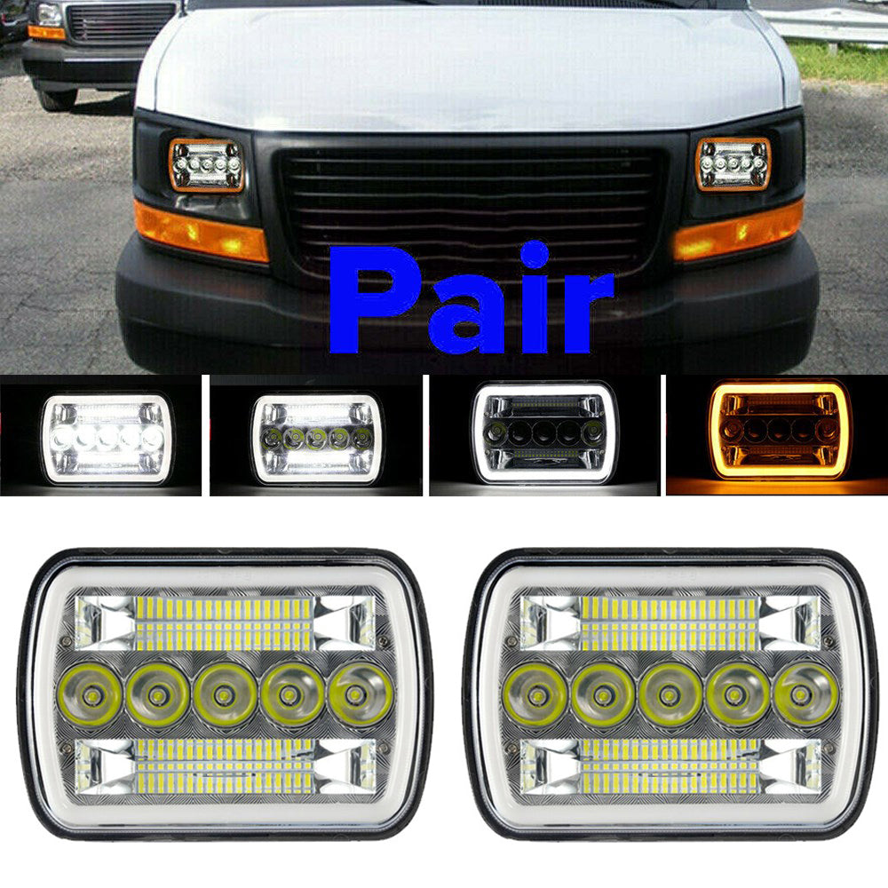 Pair 7x6"LED Headlight Hi/Lo Beam DRL For Chevy Express Cargo Van 1500 2500 3500