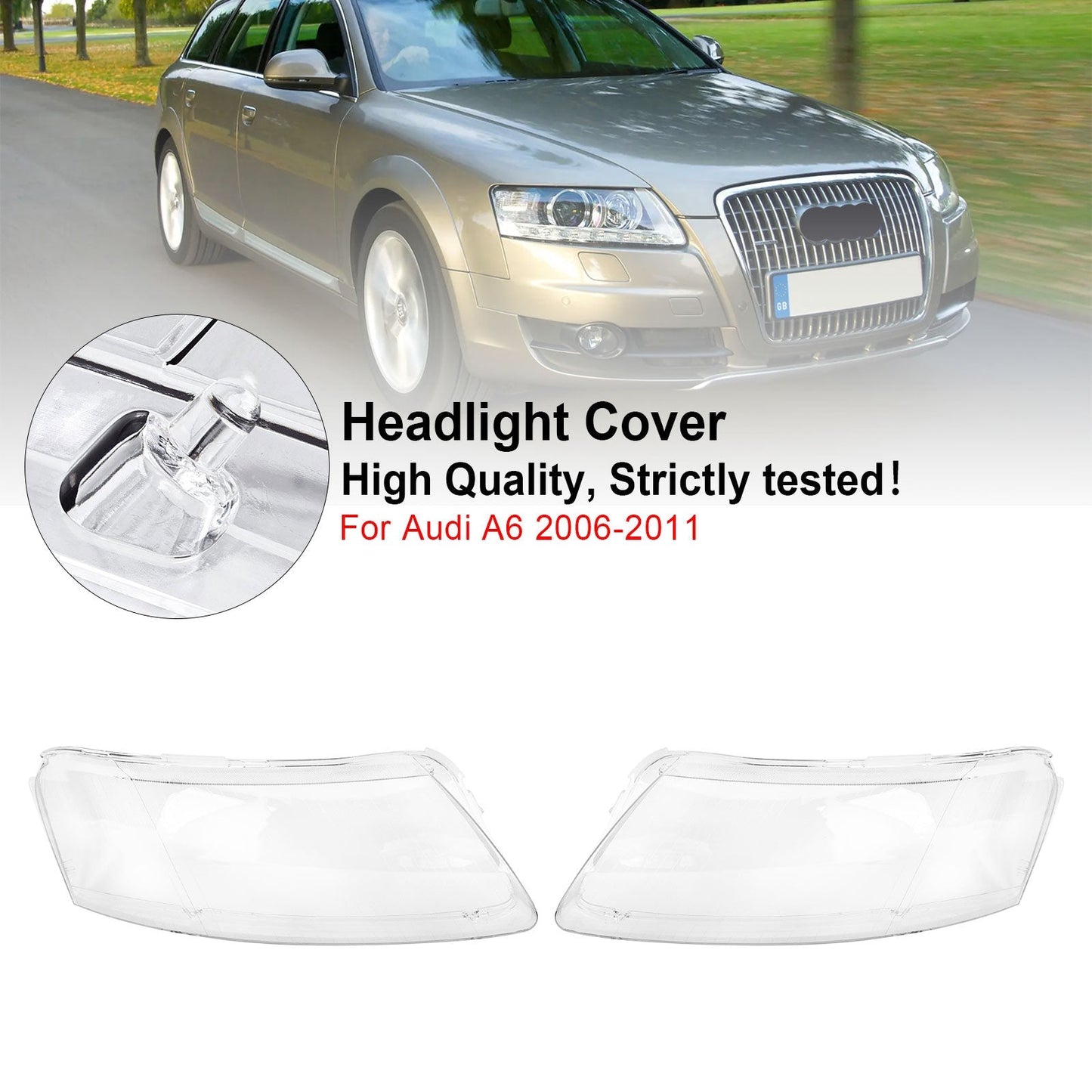 2006-2011 Audi A6 Left +Right Headlight Lens Plastic Cover Shell 4F0941003/04