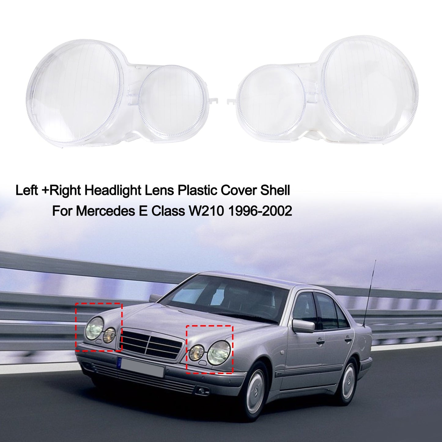 1996-2002 Mercedes E Class W210 Left +Right Headlight Lens Plastic Cover Shell