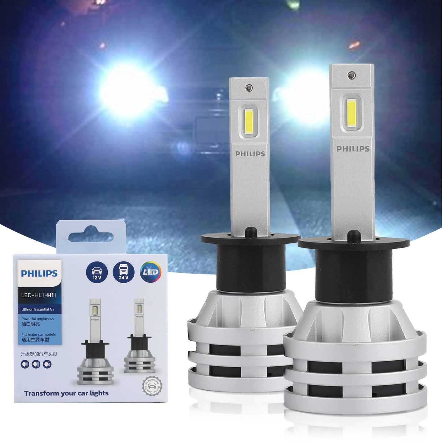 2PCS Philips H1 Led Ultinon Essential Car White Headlight Bulbs 6500K 19W