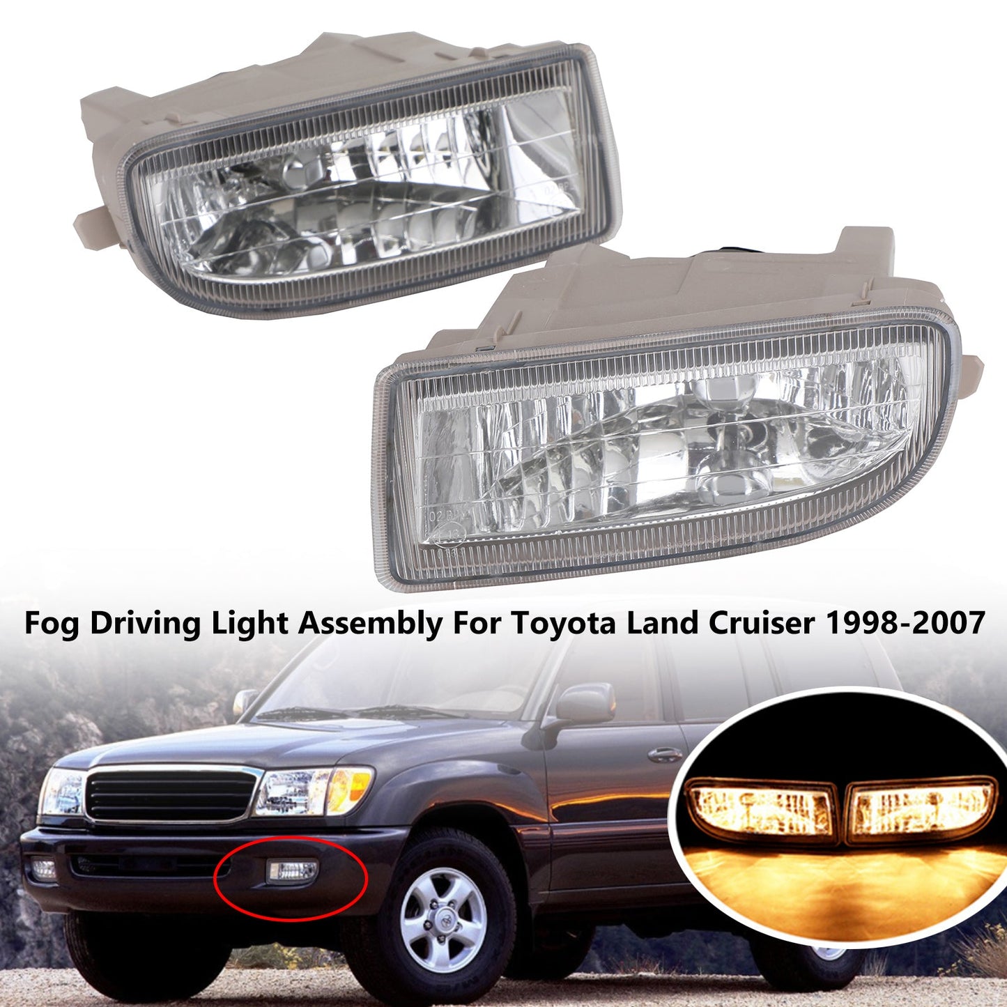 1998-2007 Toyota Land Cruiser Pair Front Bumper Fog Light Driving Lamp