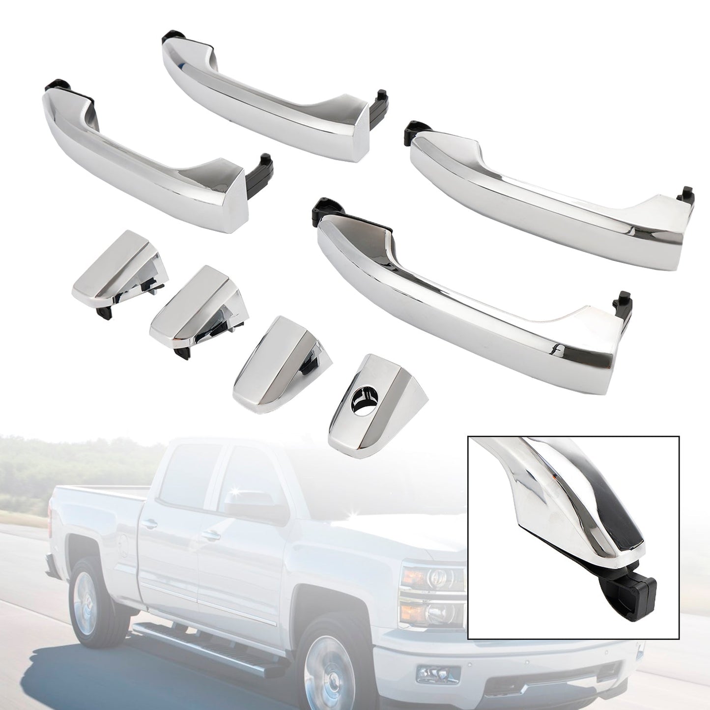 2015-2019 GMC Sierra 3500 HD (submodel: Base, Denali, SLE, SLT) 4pcs Exterior Door Handle Chrome 14575050