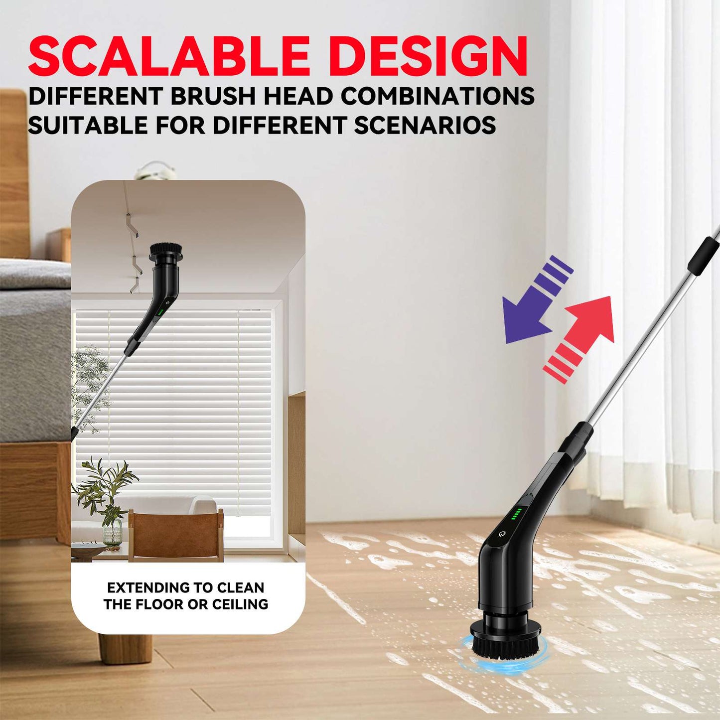 Electric Spin Scrubber Cleaning Brush W/4 Brush Heads for Cleaning Kitchen Window Sink Dish Grout Wall Bathtub Celling