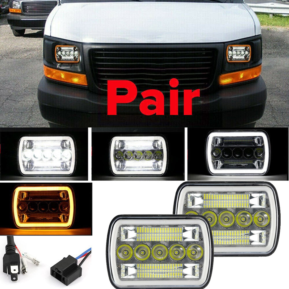 Pair 7x6"LED Headlight Hi/Lo Beam DRL For Chevy Express Cargo Van 1500 2500 3500