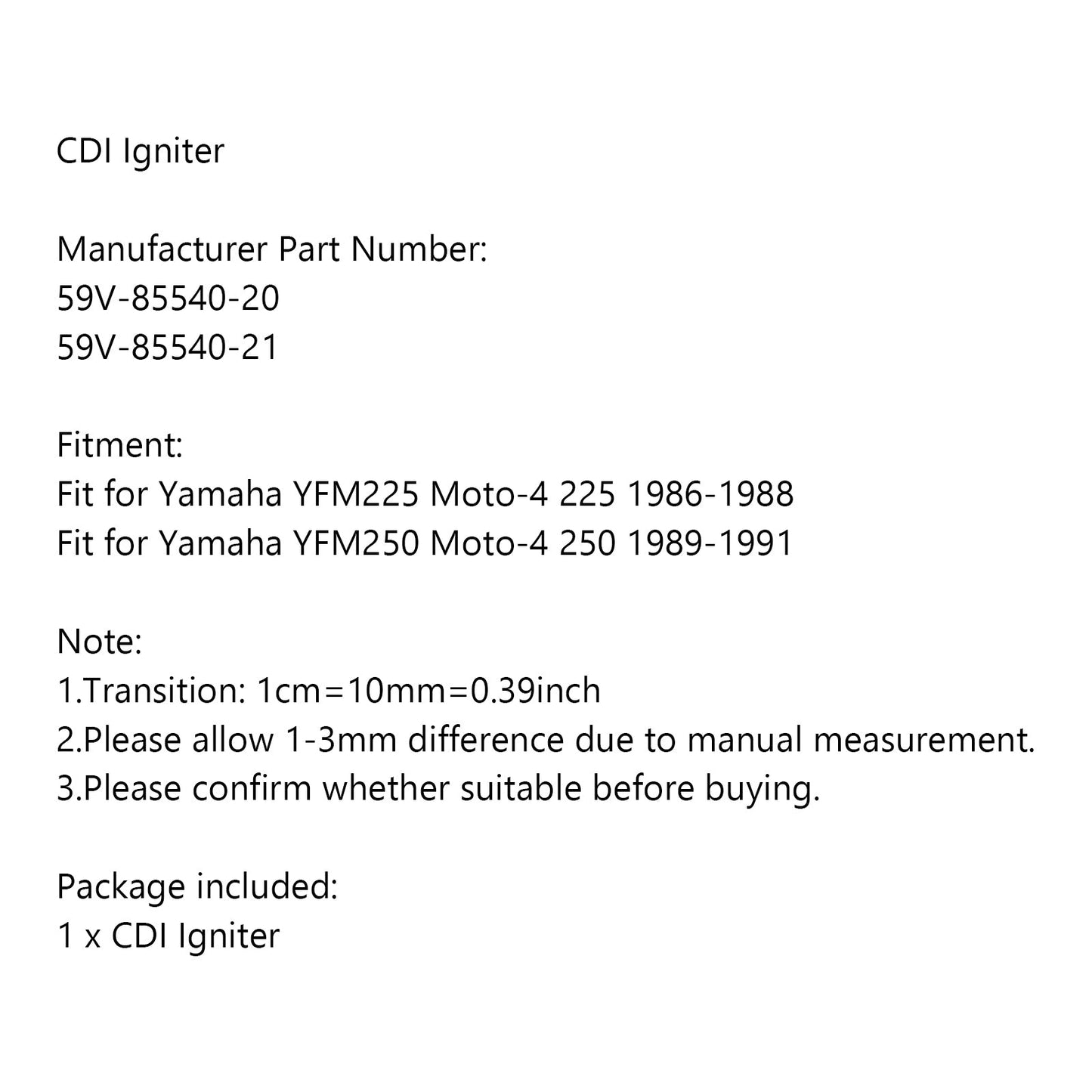 CDI Igniter 59V-85540-20 fit for Yamaha YFM225 Moto-4 86-88 YFM250 Moto-4 89-91