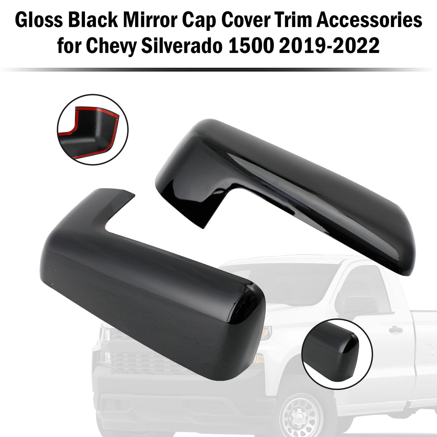 2019-2022 Chevy Silverado 1500 Gloss Black Mirror Cap Cover Trim Accessories