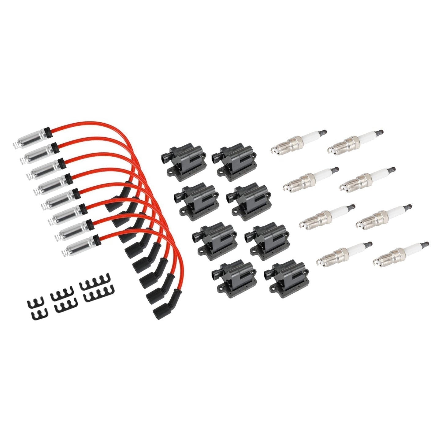 2001-2007 Mercruiser All Models 8 Pack Square Ignition Coil & Spark Plug Wire 12556893 12558693 12570553