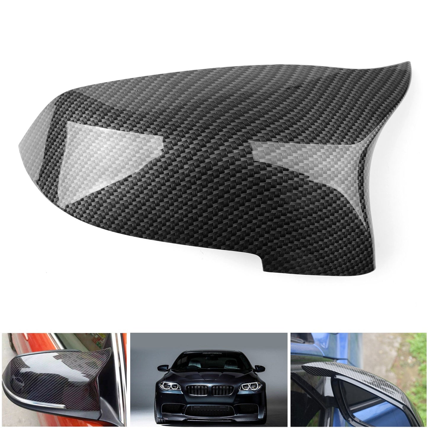 Pair Carbon Fiber Side Rear View Mirror Cover Caps For BMW F10 F18 2014-2016