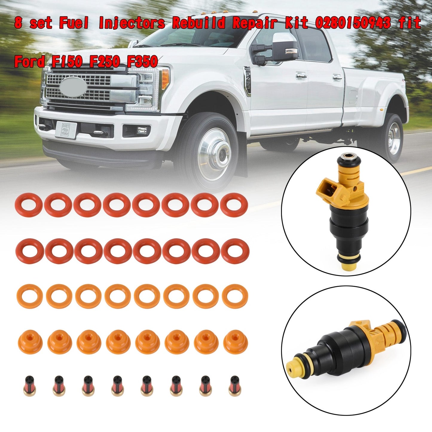 1991 Ford E-250 Econoline Club Wagon 5.8L V8 8 set Fuel Injectors Rebuild Repair Kit 0280150943 Champoo