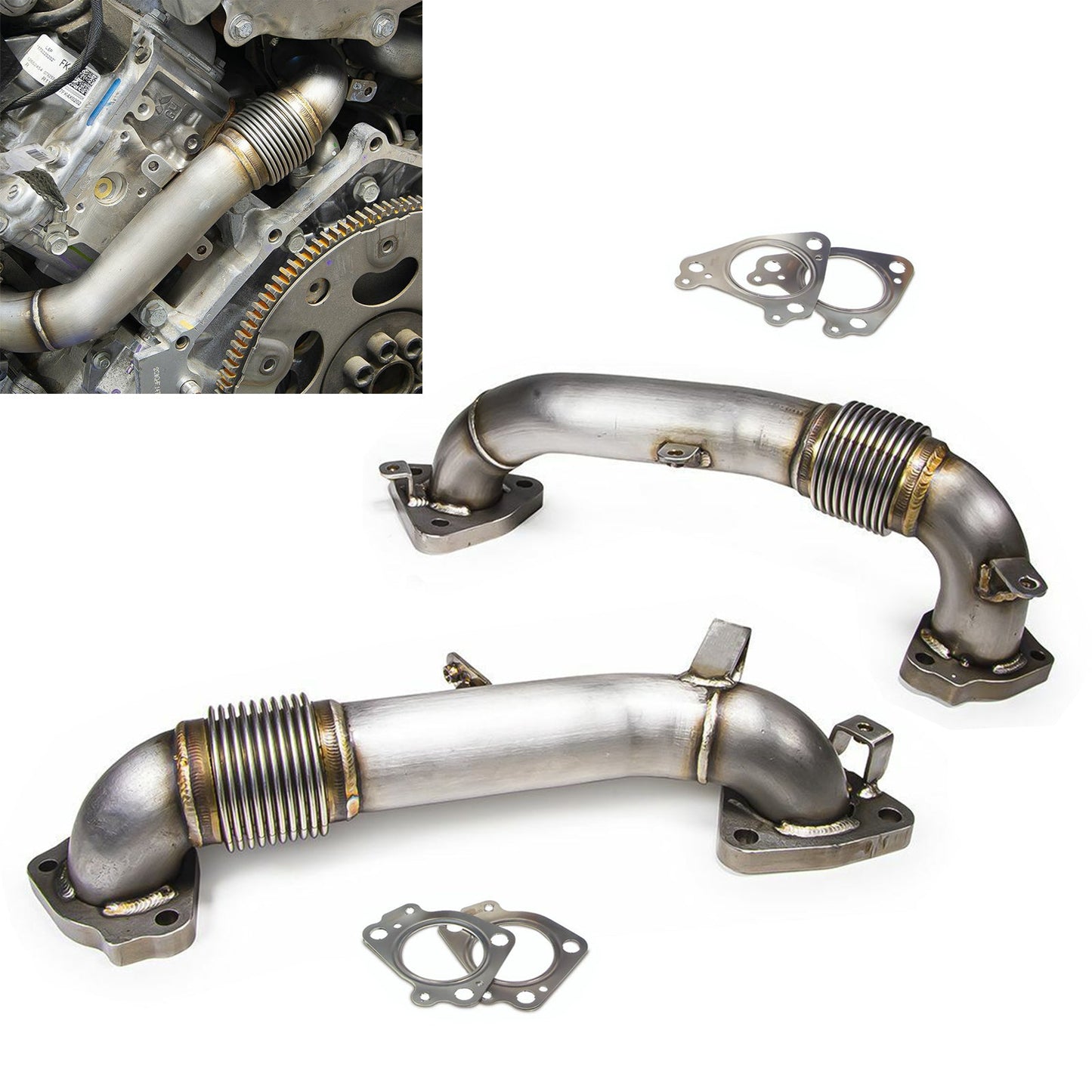 3.5" High Flow Exhaust Up Pipes For 2017-2020 Chevy 6.6L L5P Duramax Diesel Exhaust Manifold Header