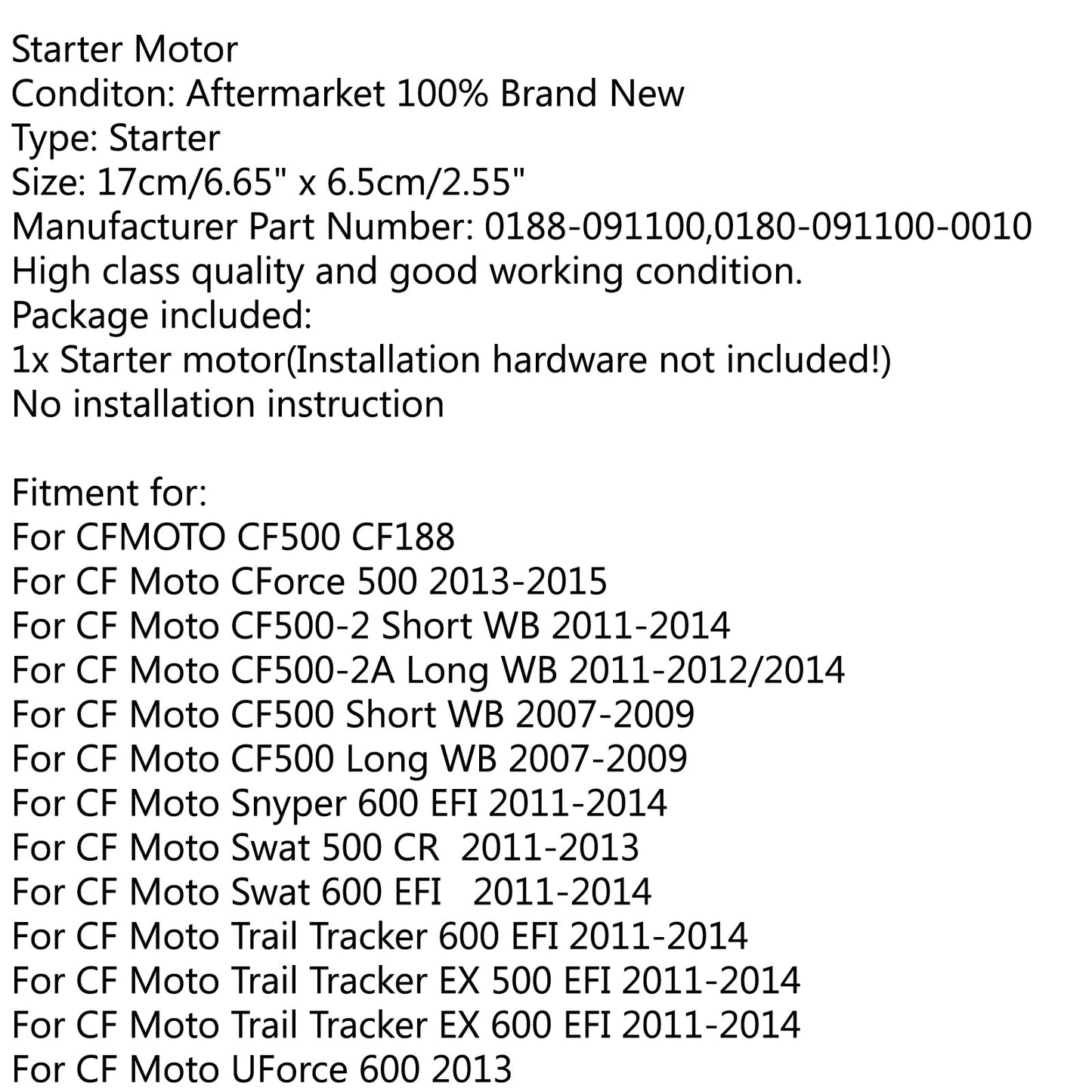 Motor Starter For CF Moto CF500 EFI Tracker X5 X6 Z6 Rancher 600 Linhai ATV M550 Champoo