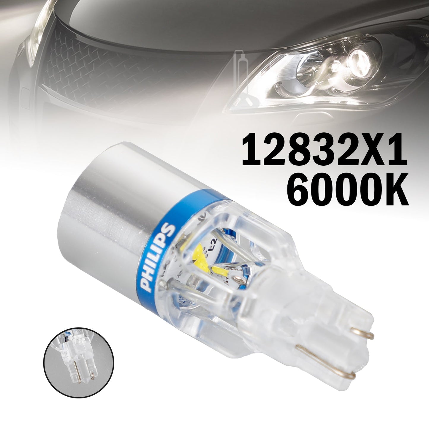 For Philips 12832X1 Car X-treme Ultinon LED T16 12V3W 200LM 6000K W2.1*9.5D