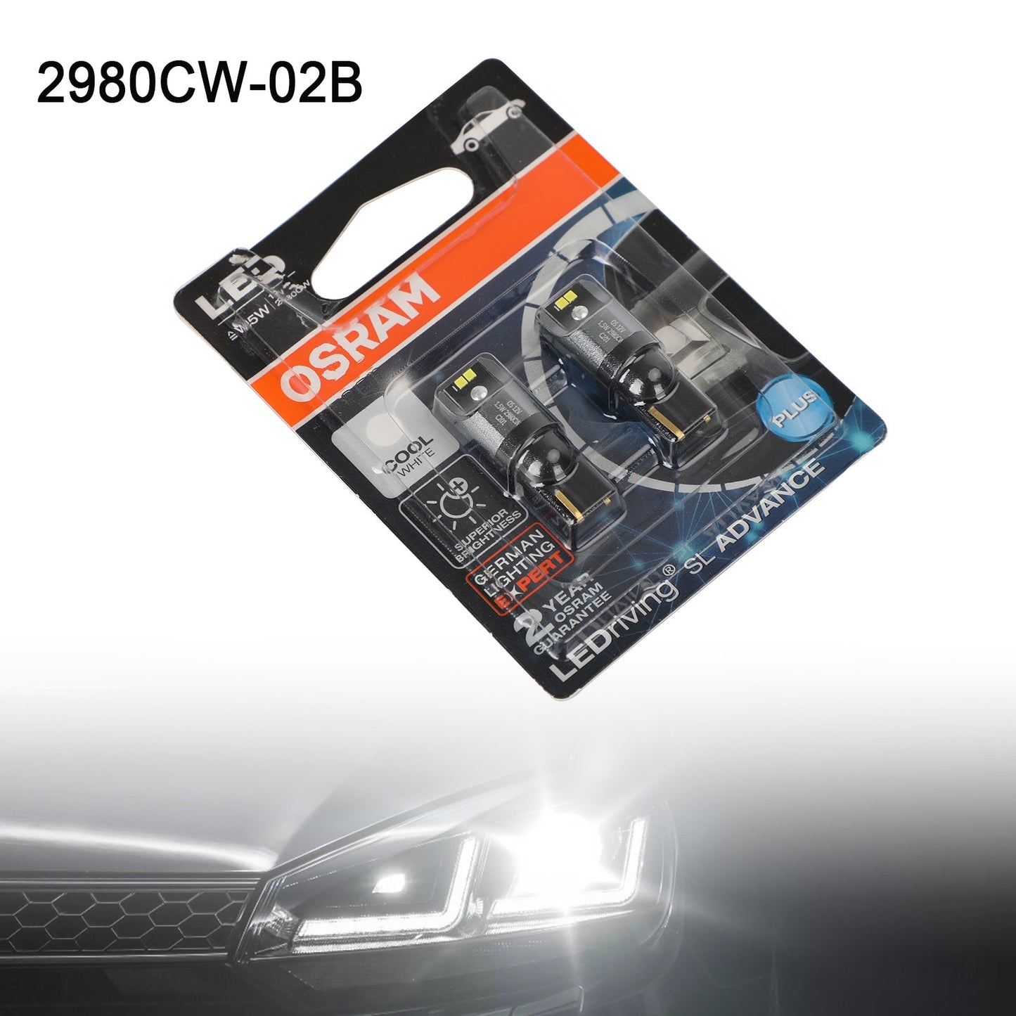 2PCS OSRAM 2980CW Car Auxiliary Bulbs LED W5W 12V1.5W W2.1x9.5d