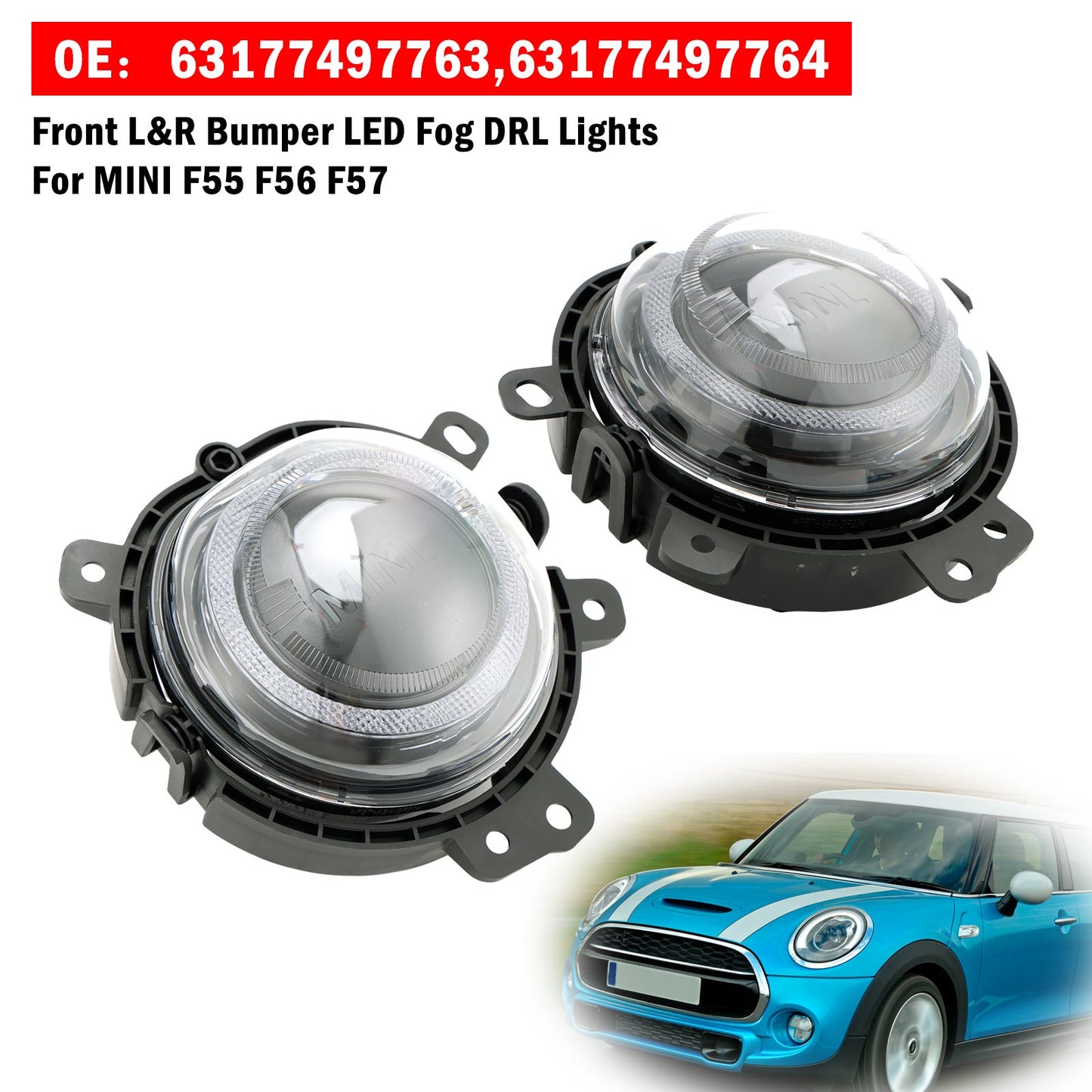 2014-2023 BMW Mini MK3 (F55/F56/F57) (Models With Led Headlamps) LED Front Bumper Left & Right Fog Light Lamp 63177497763 63177497764