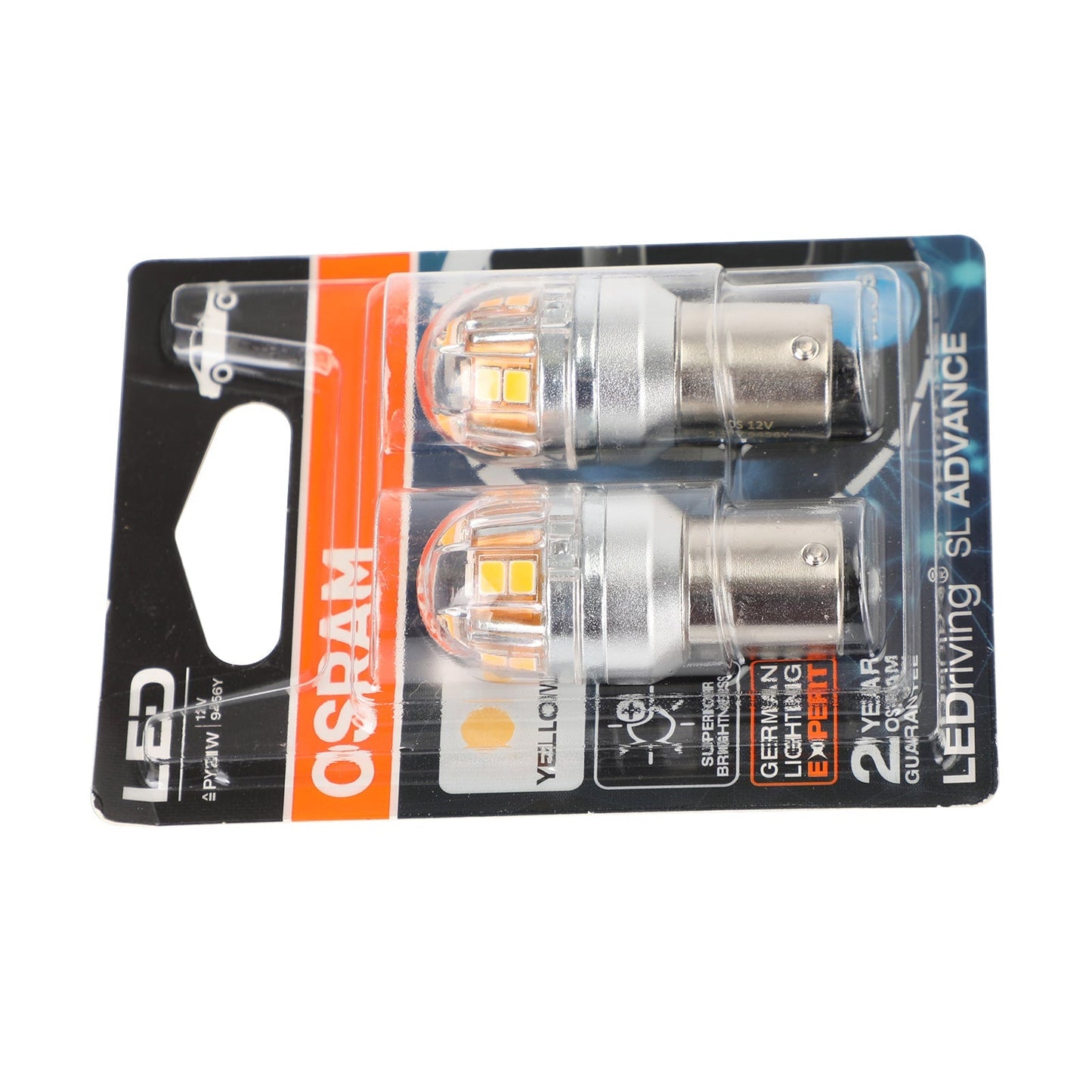 2x OSRAM 9456Y Car Auxiliary Bulbs LED PY21W 12V2.5W BAU15s