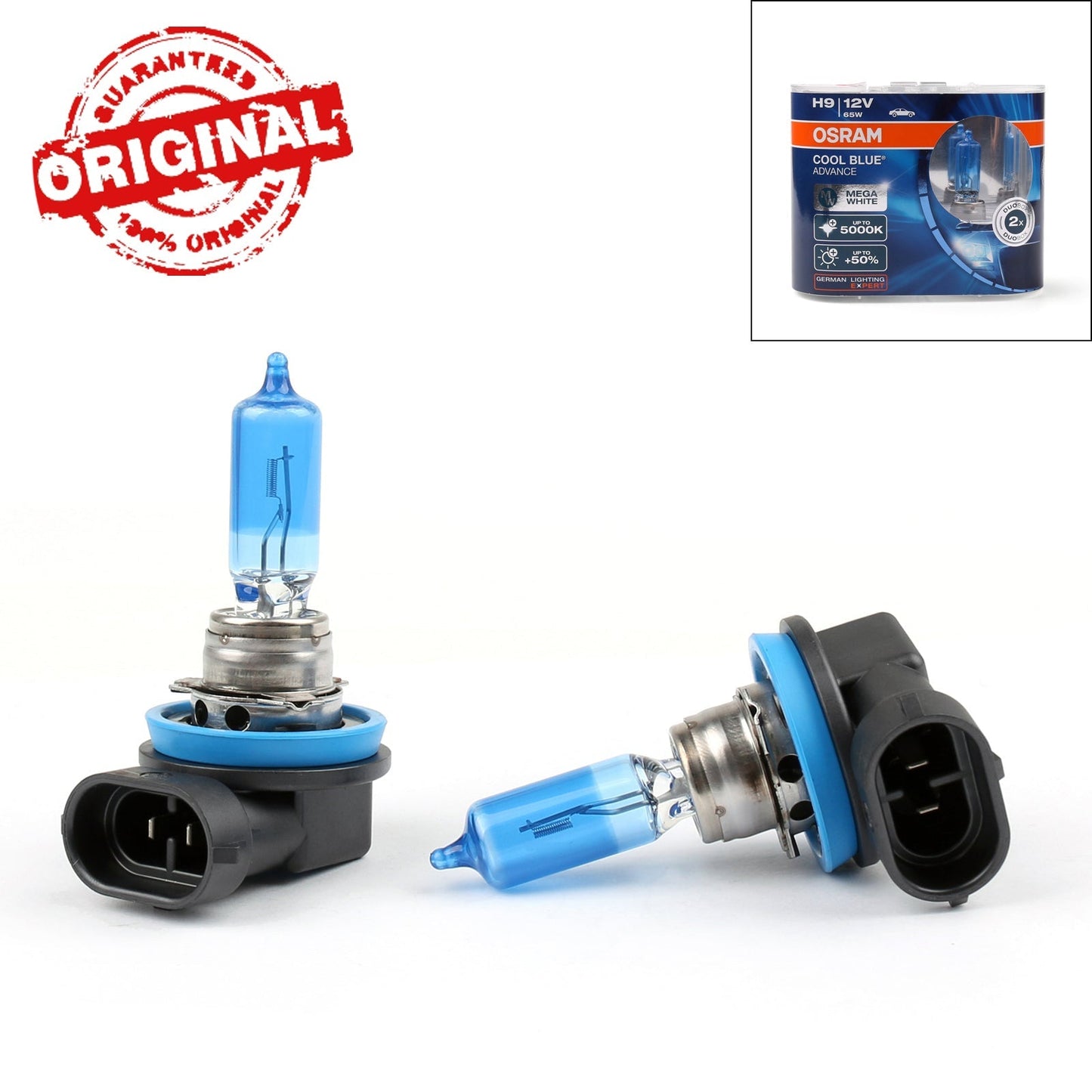 OSRAM Globe Luces Azul Blanco 5000K Cool Halogen Hyper+Plus Bombillas 65W H9 PGJ19-5