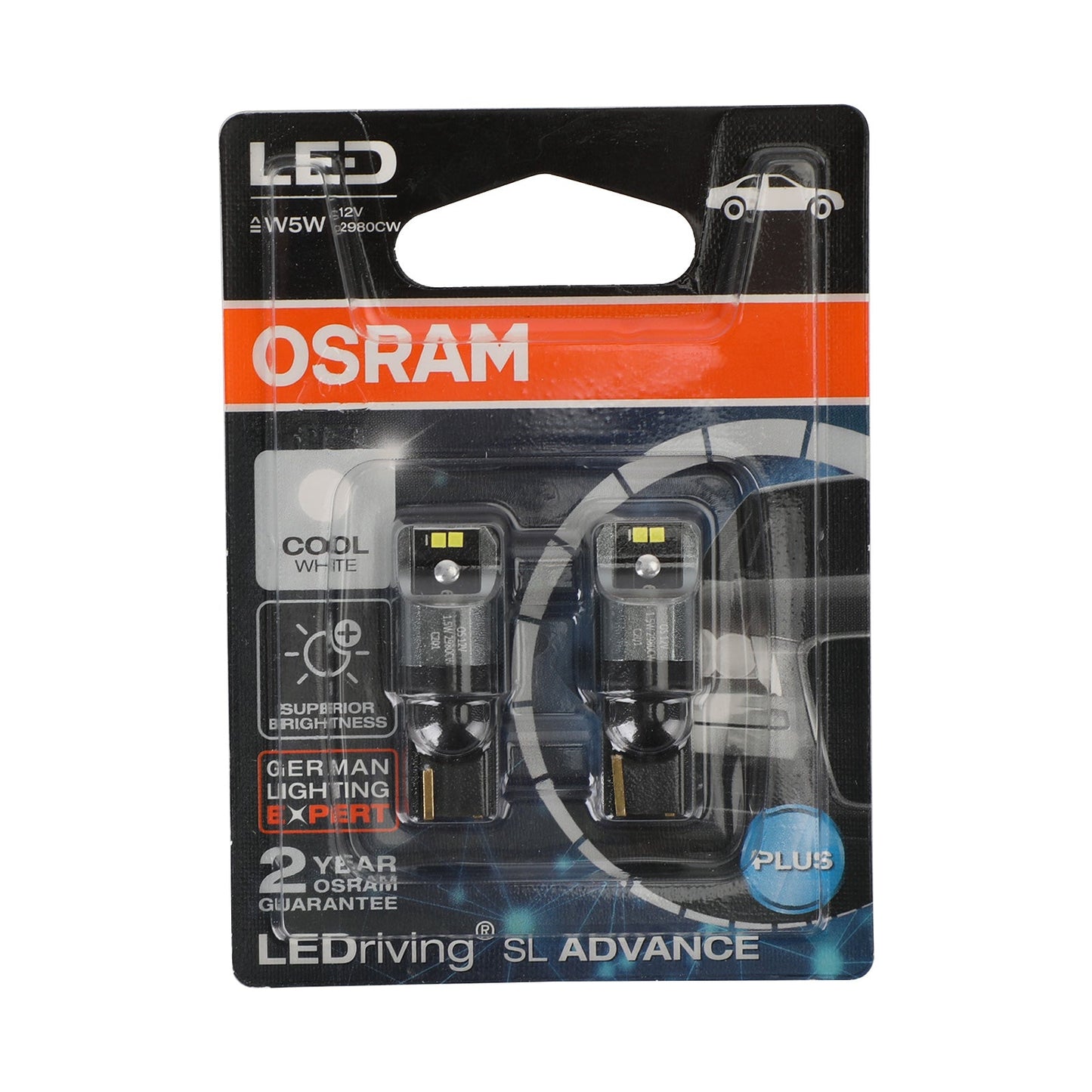 2PCS OSRAM 2980CW Car Auxiliary Bulbs LED W5W 12V1.5W W2.1x9.5d