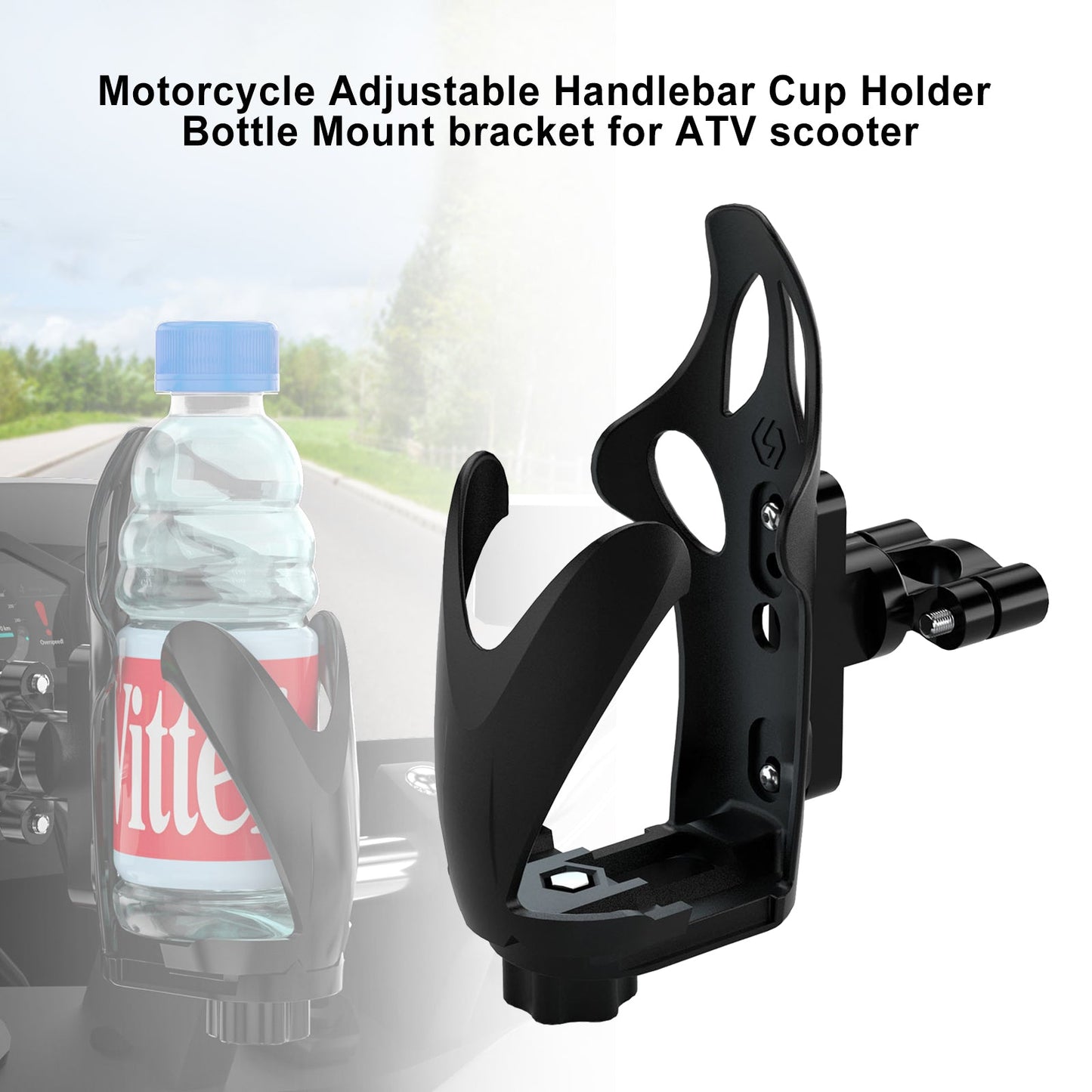 Motor Adjustable Handlebar Cup Holder Bottle Mount Bracket For Atv Scooter BlackC