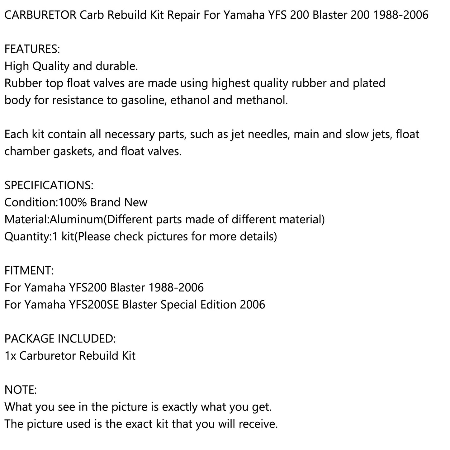 Carburetor CARB Rebuild Repair Kit For Yamaha YFS 200 Blaster 200 YFS200 88-06