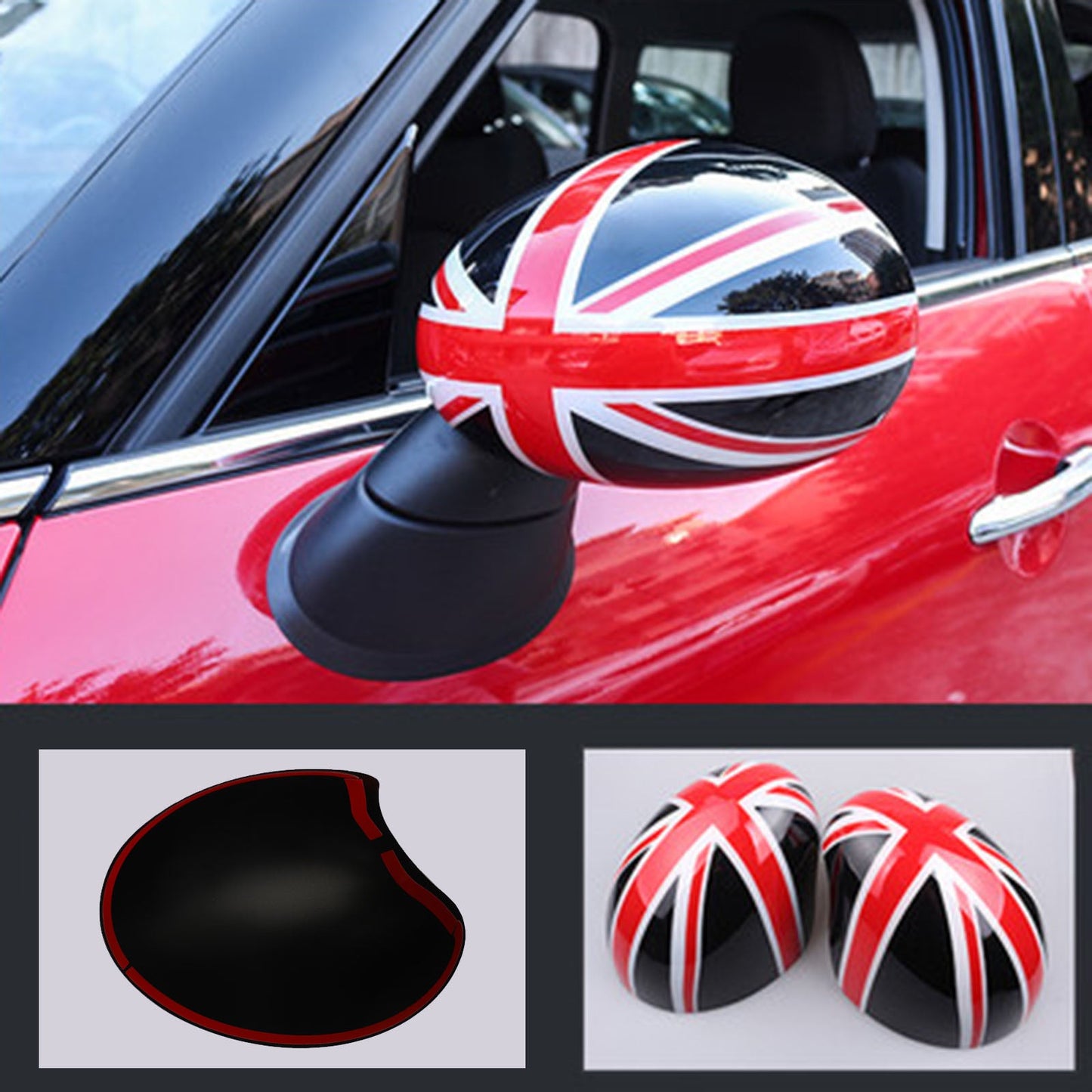 MINI Cooper R55 R56 R57 Black/Red 2 x  Union Jack UK Flag Mirror Covers