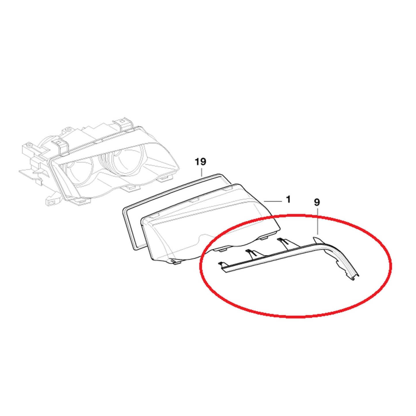 BMW 3 E46 98-01 63128384486 Upper Headlight Cover Strip Right