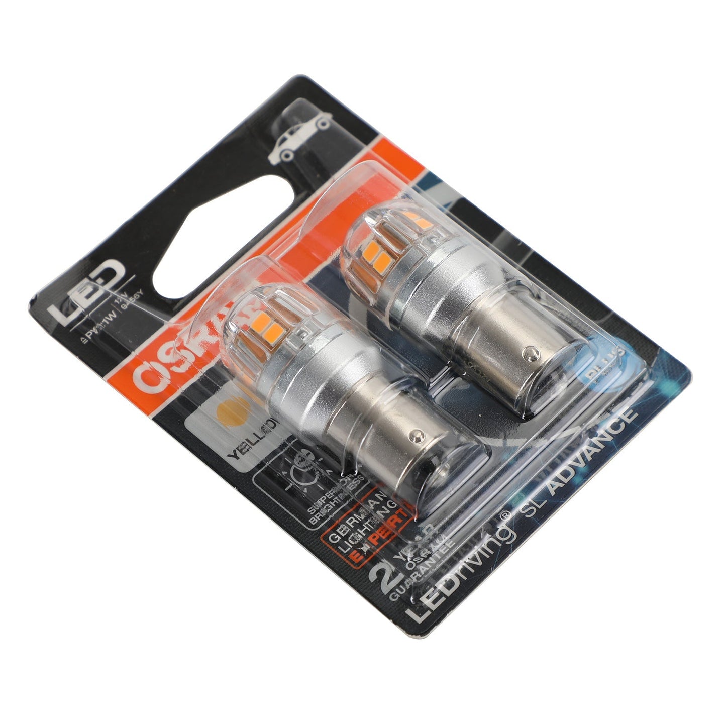 2x OSRAM 9456Y Car Auxiliary Bulbs LED PY21W 12V2.5W BAU15s