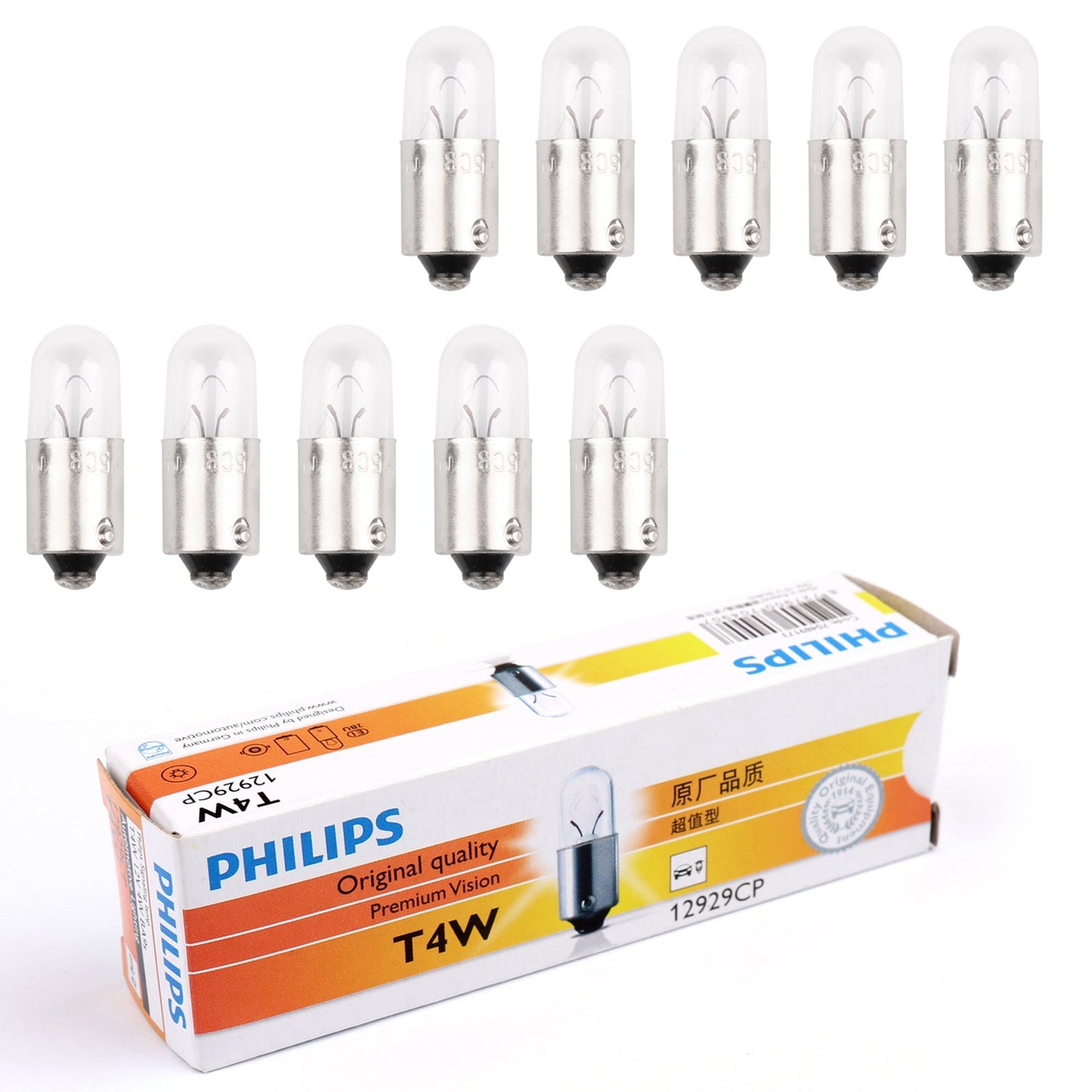 10PCS For Philips 12929 12V 4W T4W BA9s Premium Signaling Lamp Bulbs