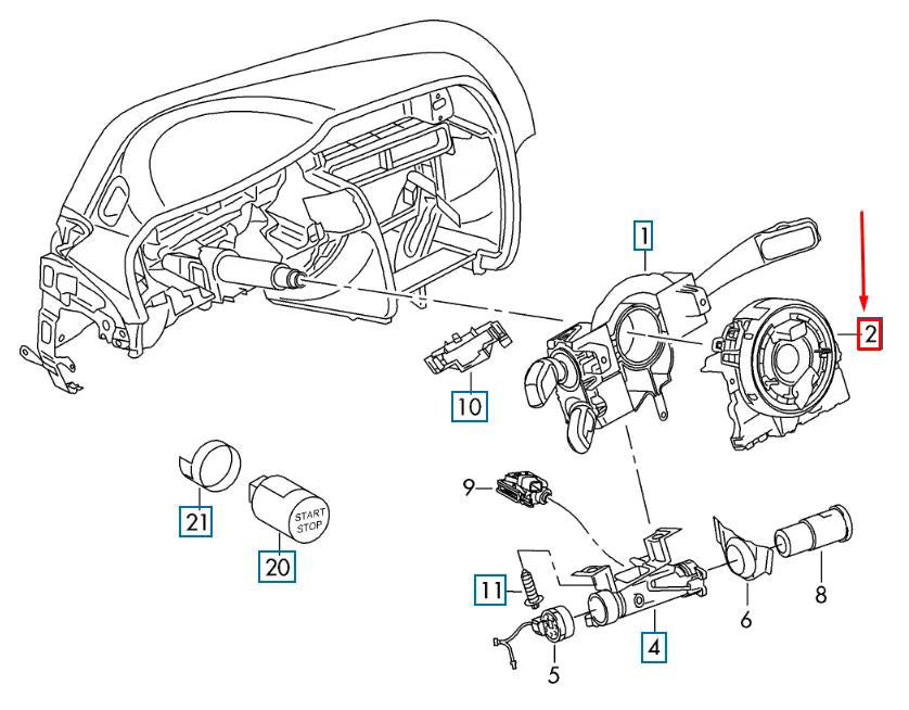 2014-2021 VW e-Golf 5Q0953549E Steering Angle Sensor Clock Spring Module