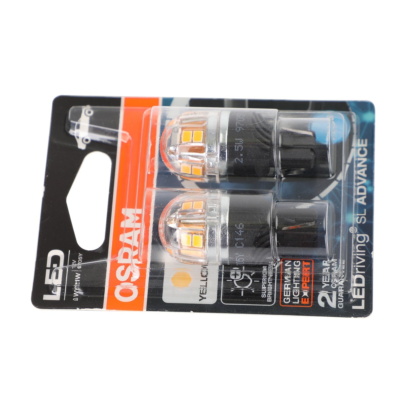 2x For OSRAM 9705Y Car Auxiliary Bulbs LED WY21W 12V2.5W WX3x16d