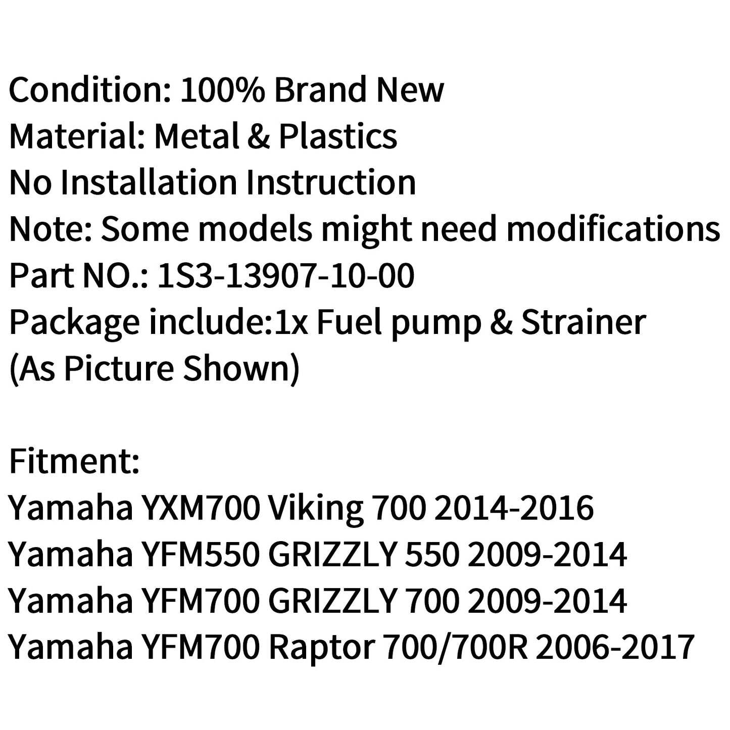 Fuel Pump & Strainer For Yamaha YFM700 Raptor 06-17 YXM700 Viking 700 14-16 Champoo