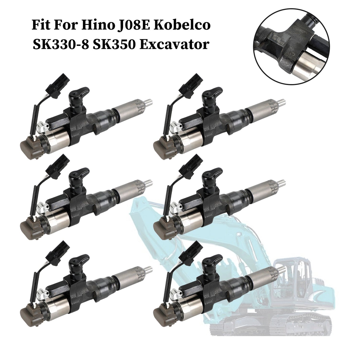 6PCS Fuel Injectors 095000-6593 Fit Hino J08E Kobelco 1984-2018 3.8 4.7 Diesel