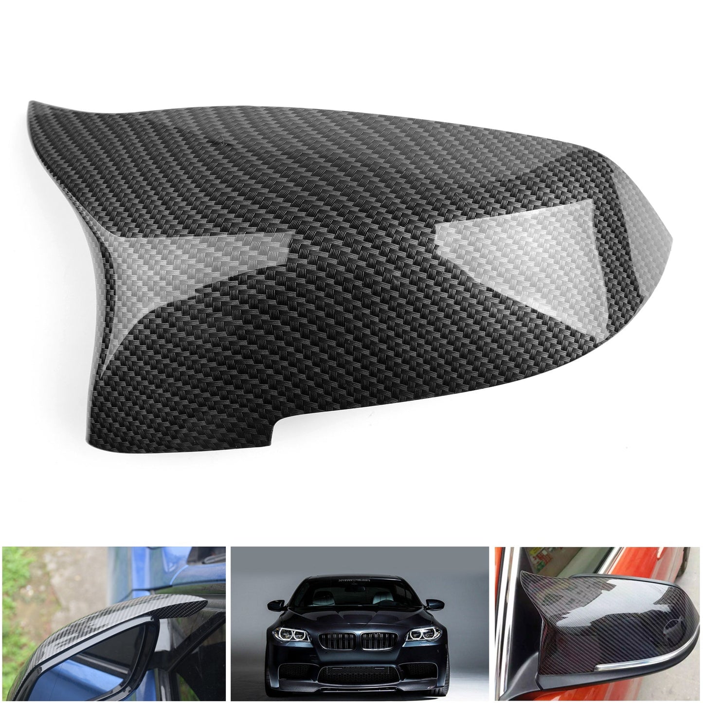 Pair Carbon Fiber Side Rear View Mirror Cover Caps For BMW F10 F18 2014-2016