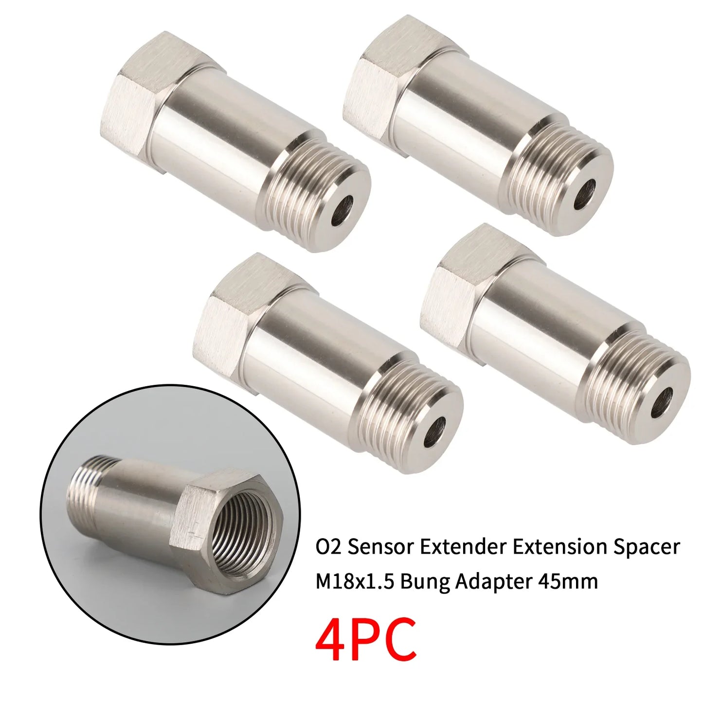 4PCS M18*1.5 CEL Check Engine Light O2 Sensor Test Pipe Extension Extender Adapter Spacer 45mm