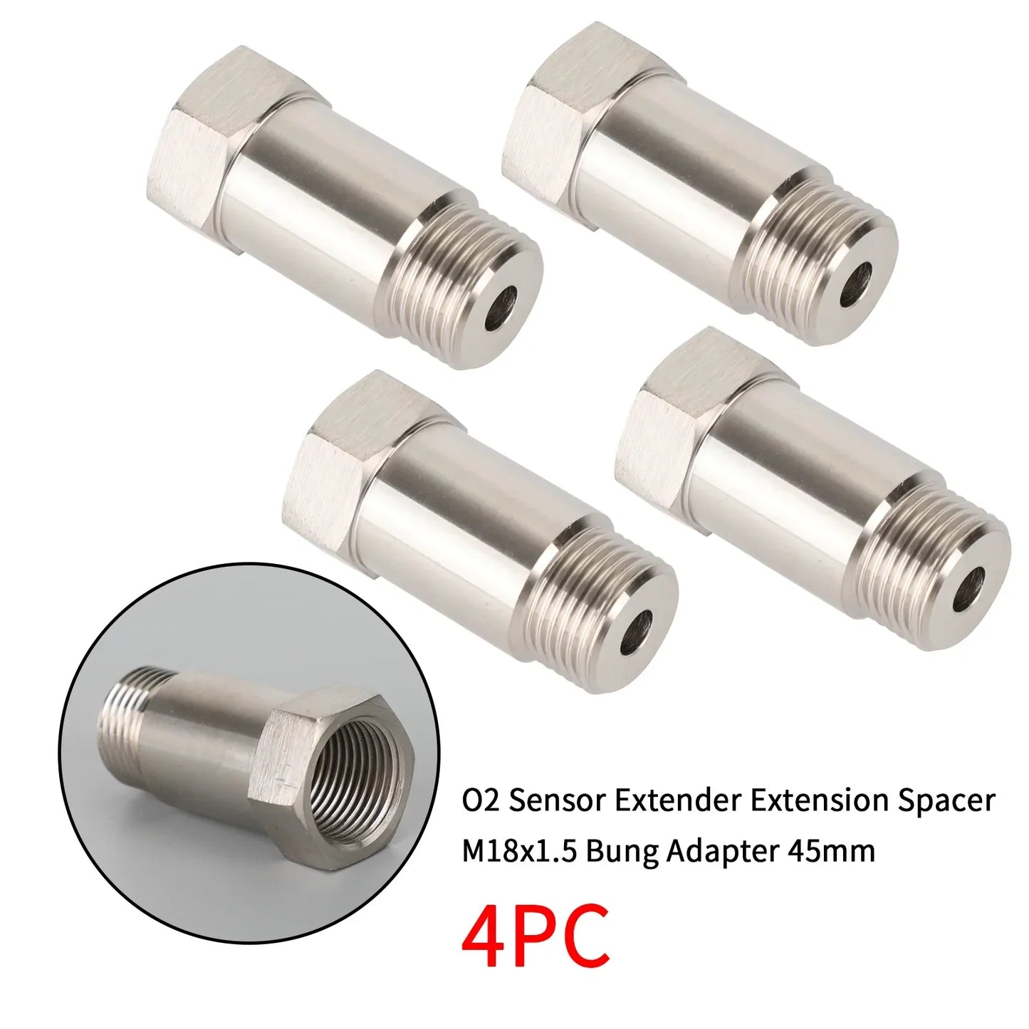 4PCS M18X1.5 45mm Bung O2 Oxygen Sensor Spacer Test Pipe Extension Extender Adapter CEL