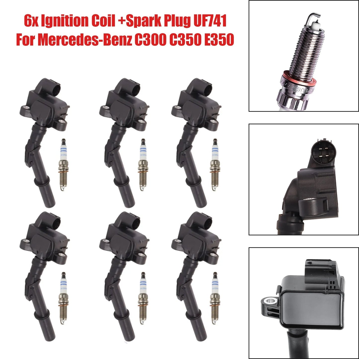 2013-2014 Mercedes-Benz C300 E400 V6 3.5L 6x Ignition Coil +Spark Plug UF741 A2769063700