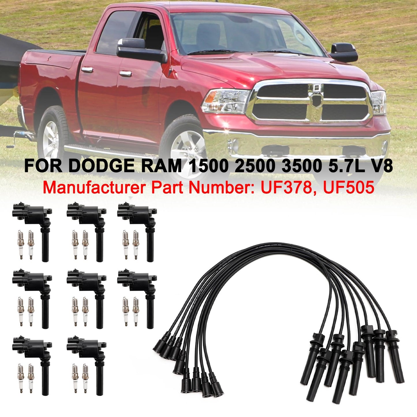 Dodge Ram 1500 2500 3500 5.7L V8 Ignition Coil+Spark Plug+Wire set UF378