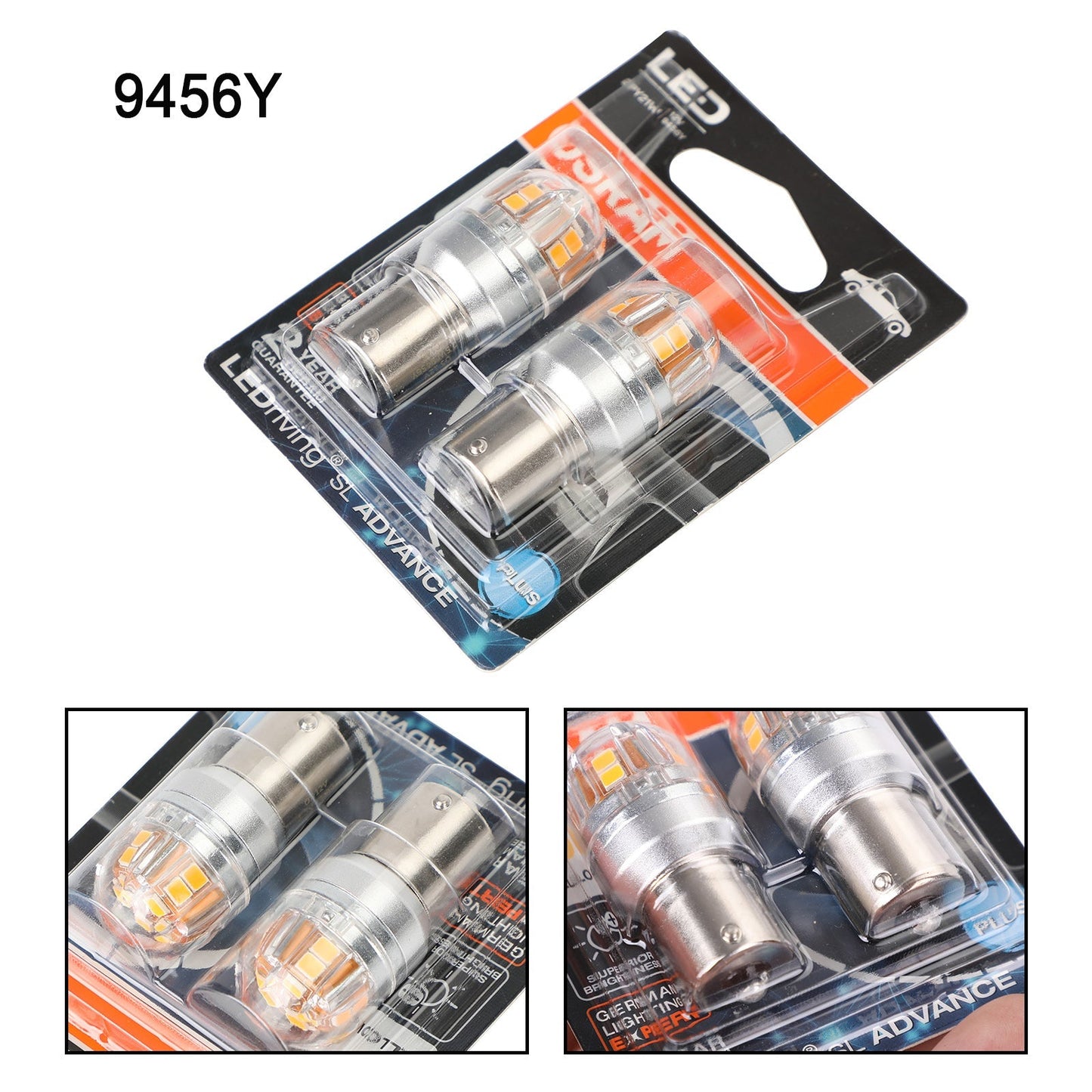 2x OSRAM 9456Y Car Auxiliary Bulbs LED PY21W 12V2.5W BAU15s