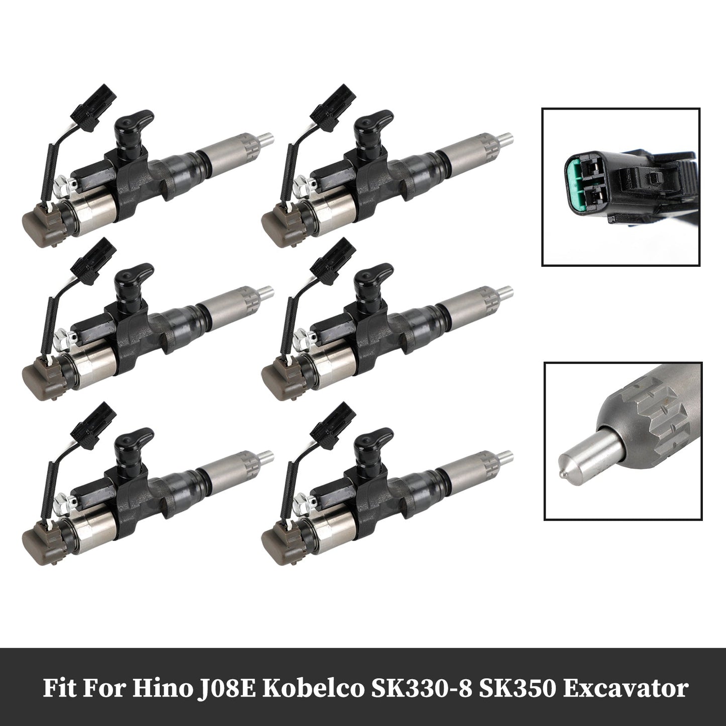 6PCS Fuel Injectors 095000-6593 Fit Hino J08E Kobelco 1984-2018 3.8 4.7 Diesel