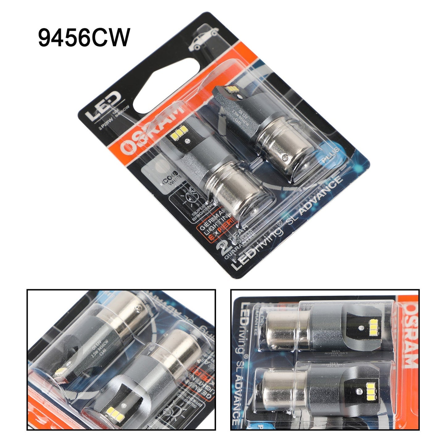 2x OSRAM 9456CW Car Auxiliary Bulbs LED P21W 12V2.5W BA15s