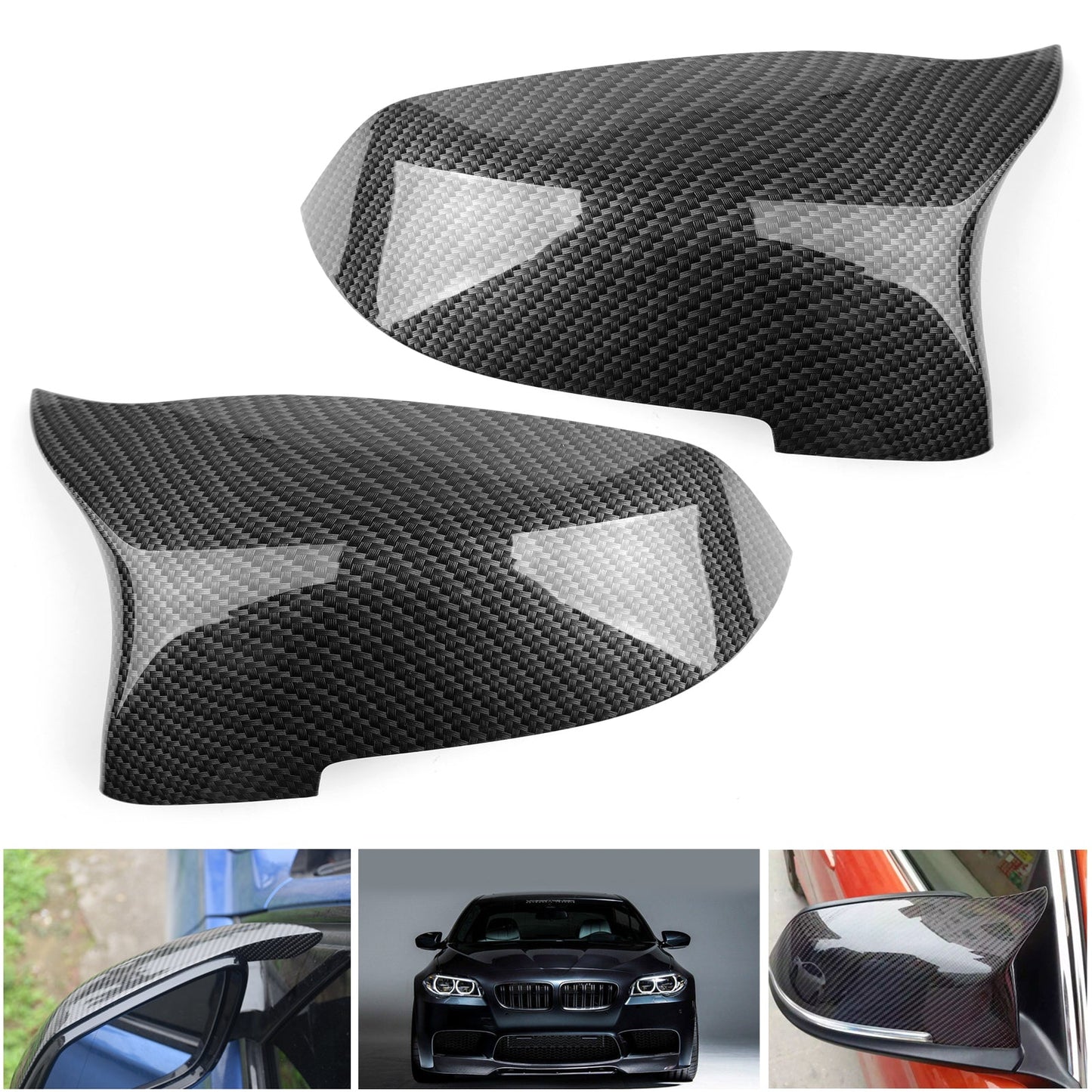 Pair Carbon Fiber Side Rear View Mirror Cover Caps For BMW F10 F18 2014-2016