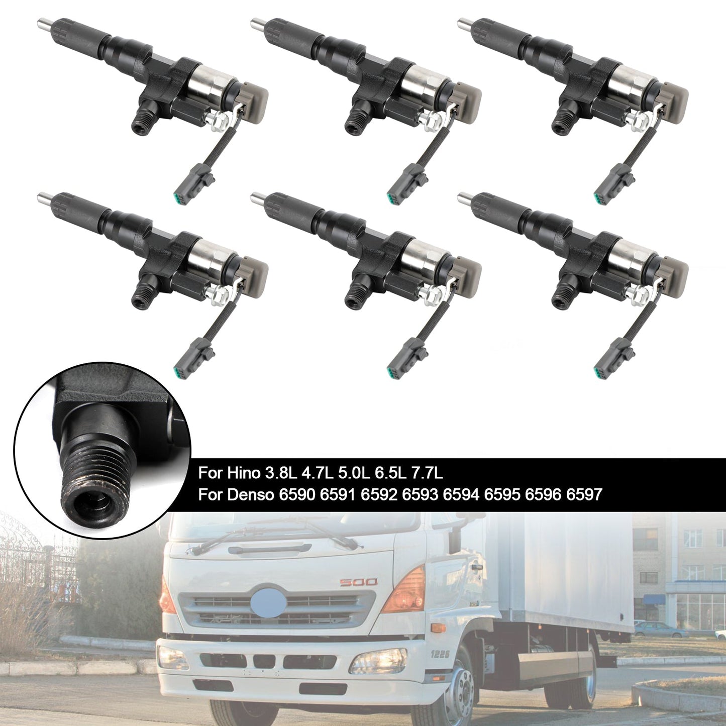 Hino 3.8L 4.7L 5.0L 6.5L 7.7L 6PCS Fuel Injectors 095000-6593 CB84034501S 095000-6594